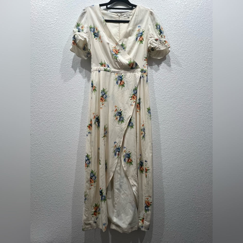 Madewell Cream Asymmetrical Ruffled Maxi Dress